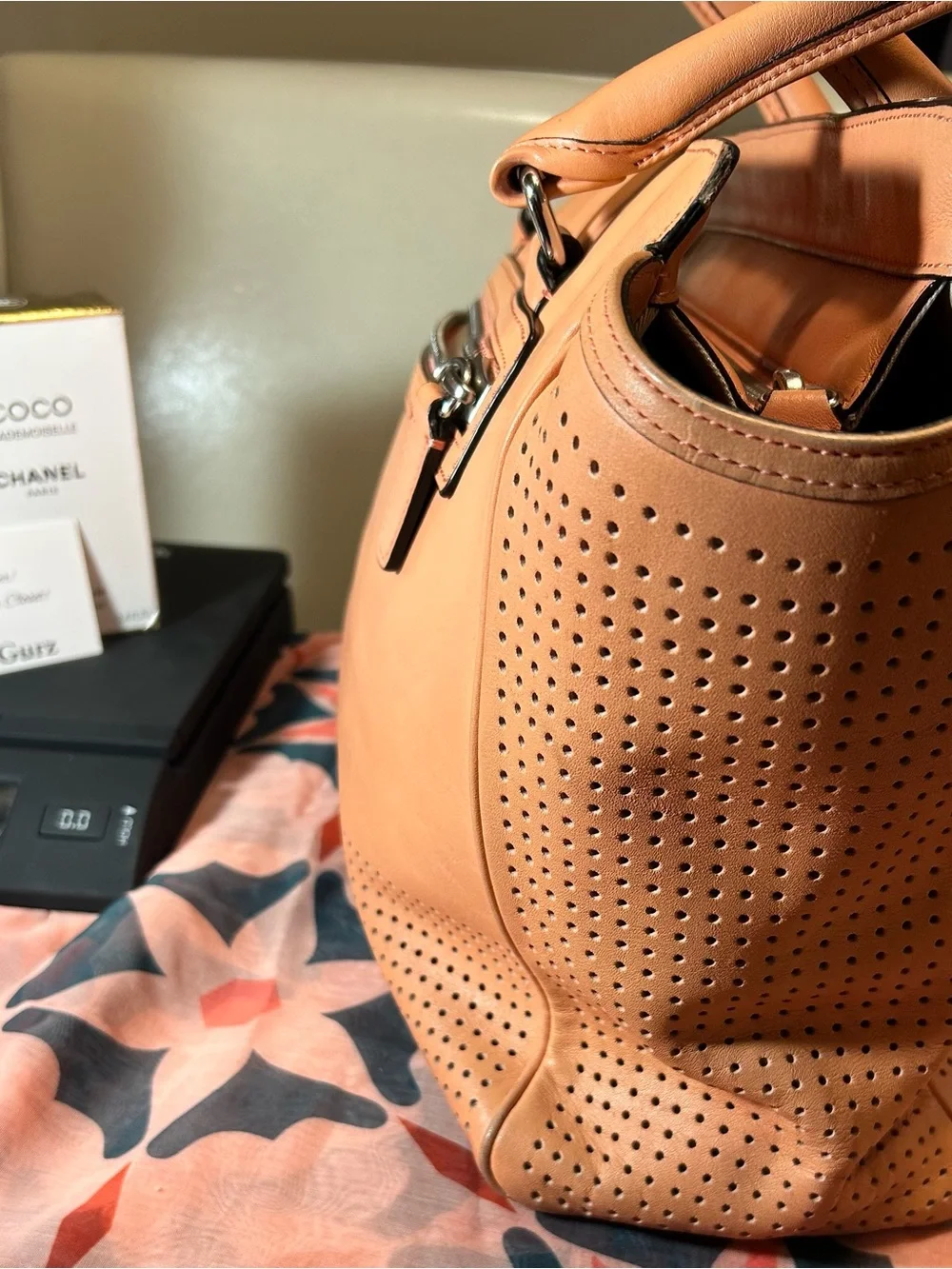 Coach Legacy Perforated Medium Candace Carryall in a coral Leather w Tassels